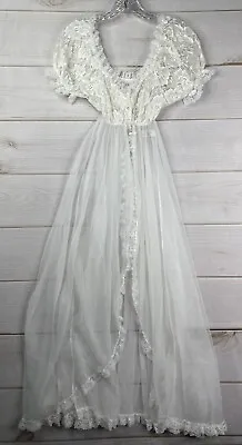 Vintage Tosca Lingerie Gown Sz Small Sheer White Lace Nightgown Bridal Peignoir • $84.99