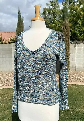 Miss Me Embellished Beaded Sweater Womens S Blue Multi Chunky Knit NWT $74  • $2.98