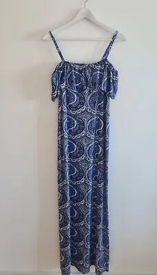 Oasis BNWOT Blue Paisley Maxi Bardot Dress Size Small 10 12 • $1.25