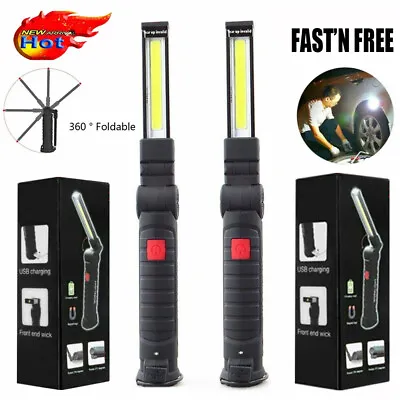 2PC Magnetic Rechargeable COB LED White Work Light Lamp Flashlight Folding Torch • $12.49