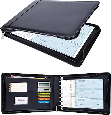 Zippered 7 Ring Business Check Binder Portfolio For 3-Up Business Size Checks • $33.75