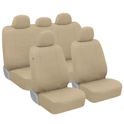 CarXS Synthetic Leather Car Seat Covers Full Set Front & Rear In Tan Beige • $44.90