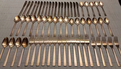 Lot Of 62 Heavy Duty Gold Tone Hammered Stainless Mixed Flatware Piece Lot • $72.50
