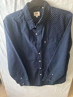 Levis Men's Shirt Large Long Sleeve Regular Fit Polka Dot Blue White • £18