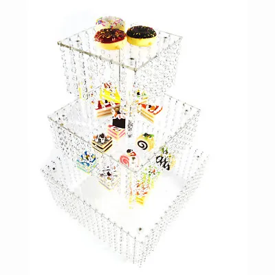 Cake Stand Acrylic Crystal Beaded Dessert Holder For Birthday Wedding Party • $80.75