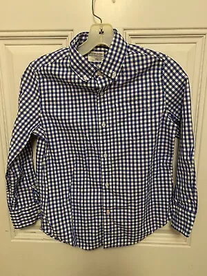 J.Crew CrewCuts Boys 10 Long-sleeve Poplin Button-down Shirt Gingham Blue White • $21