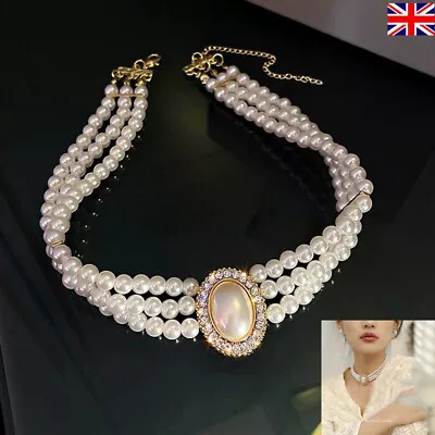 White Retro Vintage Style Multilayer Faux Pearl Beaded Choker Necklace UK STOCK • £5.29