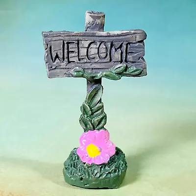 Fairy Garden Figurine Woodland Welcome Sign Leafy Pink Petal Cottage Dollhouse J • $10.97