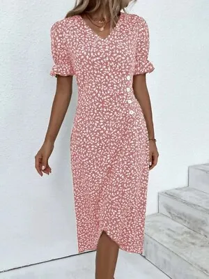 £15.99 • Buy Ladies PRINT Boho Wraps Midi Dress Summer Party Holiday V Neck Dresses PLUS SIZE