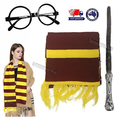 3pk Harry Potter Costume Set Scarf Wand Glasses Gryffindor Kids Adult Halloween • $14.95