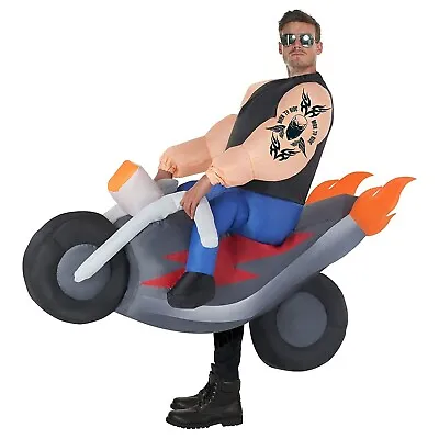 Adult Inflatable Hell`s Angel Ride On Men`s Biker Gang Blow Up Halloween Costume • $56.95