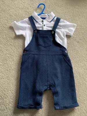 £7 • Buy Ted Baker, Baby Baker Boys Dungaree Shorts, Polo Shirt/vest Set. 18-24 Months.