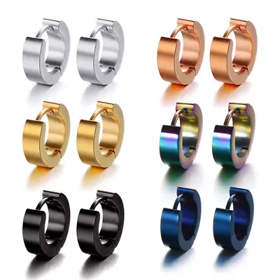 Women Men Punk Stainless Steel Hoop Loop Huggie Ear Stud Earrings Personality US • $5.97