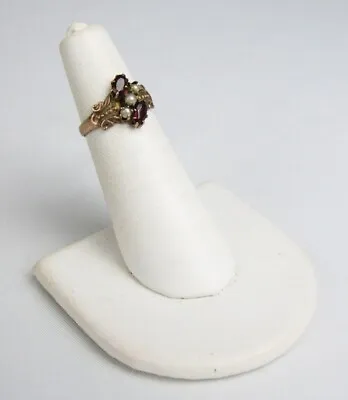Antique Victorian 10K Yellow Gold Marquise Amethyst Seed Pearl Size 4 1/2 Ring • $169