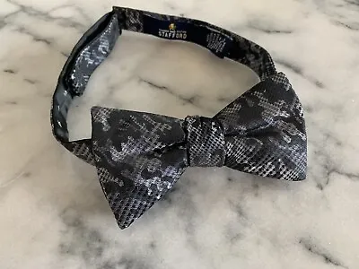 NWOT Stafford Black Gray Woven Camouflage Camo Pretied Bow Tie MSRP $30 • $11.99