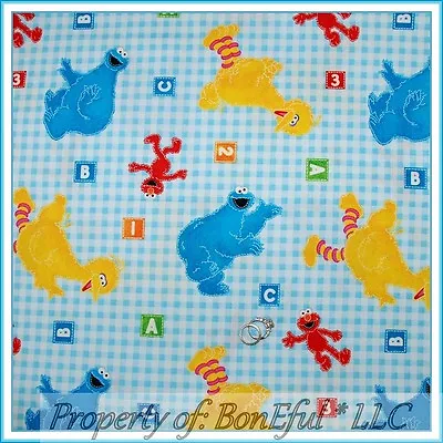 BonEful FABRIC FQ Cotton Quilt Baby Blue Gingham Big Bird ELMO Cookie Monster US • $10.50