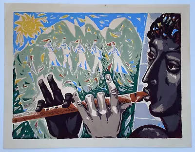 Shraga Weil Silkscreen Flute Player & Dancers Sun 1955 Mid Century Modernism Art • $150