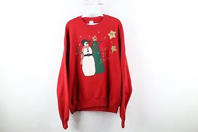 Vtg 90s Streetwear Womens XL Faded Christmas Snowman Let It Snow Sweatshirt USA • $31.45