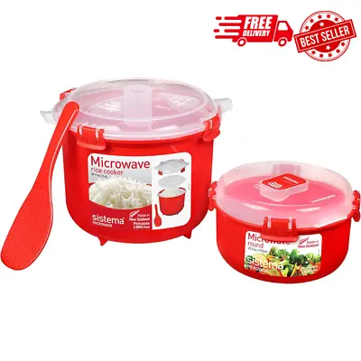 Microwave Rice Cooker And Steamer Bowl For Vegetables W/ Steam Release Vent Red • $52.79