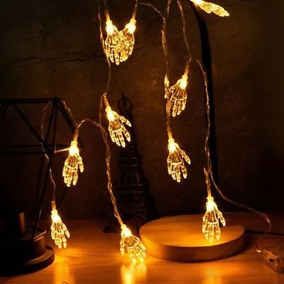 2 Pack 20LED Skeleton Hand Lights String Fairy Warm Lights In/Outdoor AA 2M BX4 • £6.99