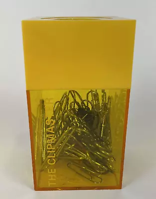 Vintage Magnetic Acrylic Paperclip Holder Box Container Organizer Yellow 4   • £13.62