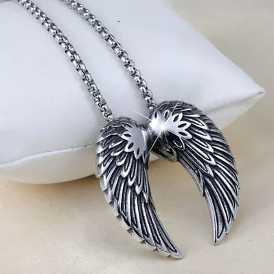 MOYON Mens Stainless Steel St Saint Michael Angel Wings Pendant Necklace Men • $9.99