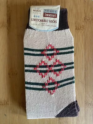 Vintage PENNY'S Towncraft Cotton Blend Socks Men NOS Brown Argyle Style Design • $12