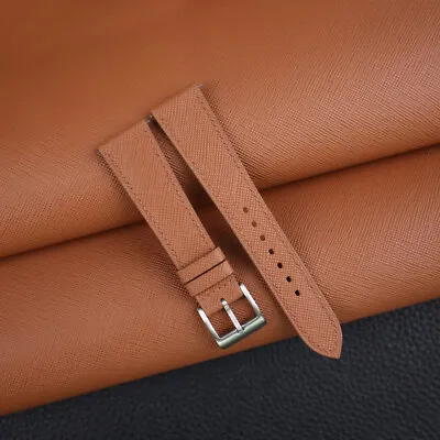 Calfskin Golden Brown Saffiano Leather Watch Strap Band 18mm 20mm 22mm • $75
