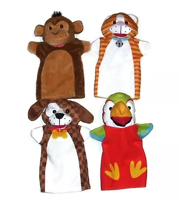 LOT OF 4 Melissa & Doug Hand Puppets Zoo Animals Tiger Monkey Parrot Dog Pretend • $16.95