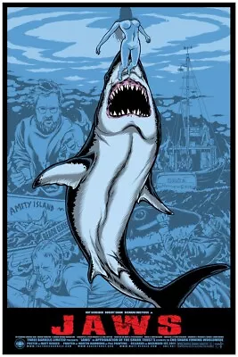 Jaws Matt Verges Art Print Signed 24 X 36 Mondo Poster LTD 150 OOP Blue Variant • $109.50