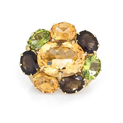 $2975 • Buy East West Large Cocktail Ring Vintage 18k Gold Citrine Peridot Estate Jewelry