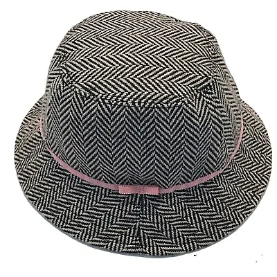 J. Crew Women’s Size S/M Black & White Herringbone Pink Ribbon Trim Bucket Hat • $20