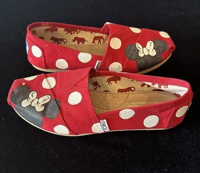 TOMS Minnie Mouse Shoes Red With White Polka Dots Minnie Silhouette. Size 9. • $32.90