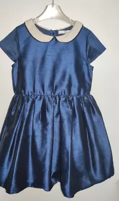 Girls Marks And Spencer Navy Party Dress Size 5-6 Years 116cm Collar B'day Xmas • £6.99