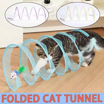 Folded Cat Tunnel Interactive Toy Spiral Tunnel Balls Mouse Feather Kitten Toys • $12.99