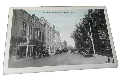 Postcard Menominee MICHIGAN Business Section  ~ Drugs Store ~ Candy Lunch Soda  • $7