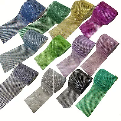 £3.89 • Buy 24 Row Diamonte Diamante Rhinestone Effect Plastic Mesh Ribbon 1m To 9.1m