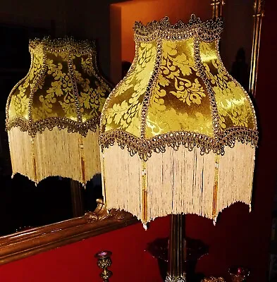Parlour Victorian Traditional Beaded Lampshade. Green Damask. 12  **reduced** • £119