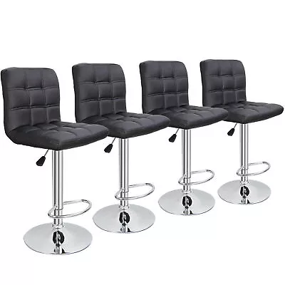 Set Of 2/4 Adjustable Bar Stools PU Leather Dinning Chair W/Back Modern Black • $123.99