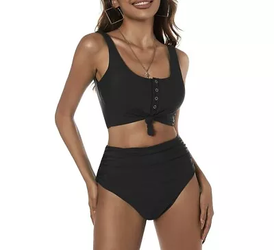 ZAFUL Women's Knotted Front Tankini Set High Waisted Bikini Scoop Neck Swimsuit  • $25