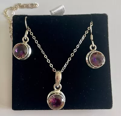 Mystic Topaz Sterling Silver Necklace & Earring Set • £10