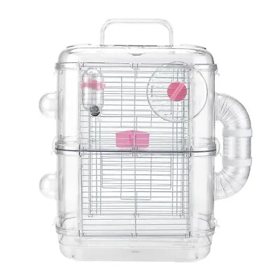 2 Tier Hamster Cage Carrier Habitat Small Animal House W/ Exercise Wheels Tunnel • £19.95