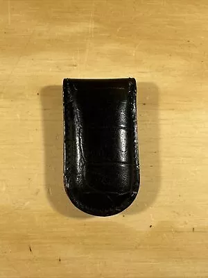  Fossil Magnetic Leather Money Clip Black Embossed Logo Holder Vintage  • $12