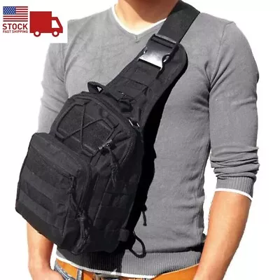 Mens Backpack Tactical Sling Shoulder Bag Molle Travel Chest Pack Outdoor Hiking • $12.95