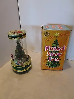 Retro Falling Snow Musical Christmas Tree Boxed SILENT NIGHT 9¼”T HONK KONG • $48