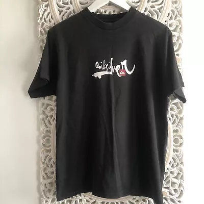 Men’s QuickSilver T Shirt Small Black Graphic 100% Cotton Short Sleeve • £6.51