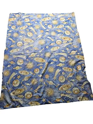 Vintage Sun Moon Stars Planets Celestial Blue Fleece Blanket Fabric 80 X 66 Y2K • $35