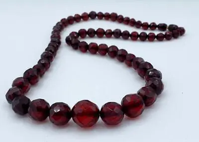 Antique 1920's Faceted Cherry Amber Beaded Necklace 22  31.18 Grams • $99.99