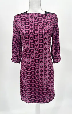 NWT Milly Julia Pink Boat Neck 3/4 Sleeve Chain-Print Mini Dress Silk Size 0 • $31.50
