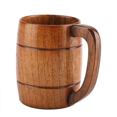 320ml Large Wooden Beer Mug Best Wood Cup Tankard Beer Stein Tea Cup Barrel Gift • $23.59